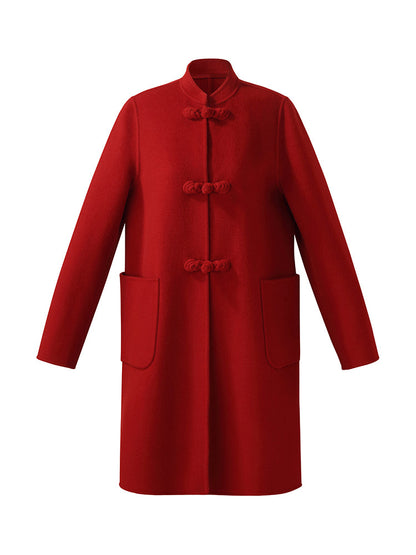 Tencel Yün Cheongsam Düğmeli Kadın Kaban