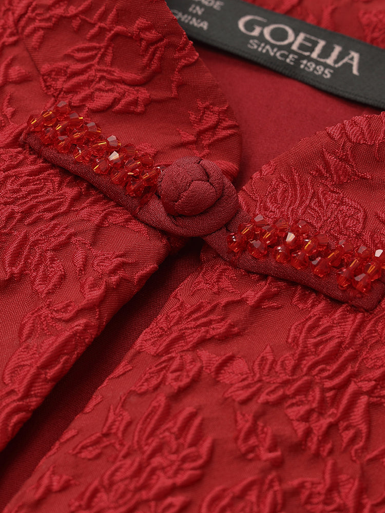 Çiçekli Jakarlı Mandarin Yakalı Kadın Mini Qipao Elbise
