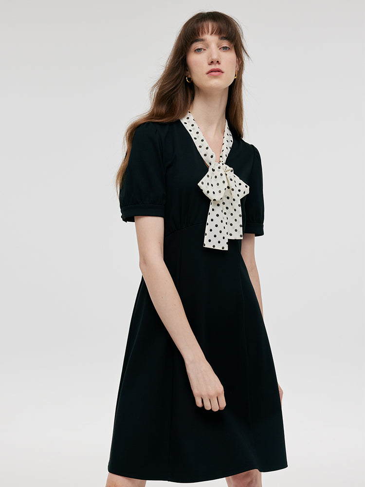 Papyon Boyun Patchwork Kadın Mini Elbise