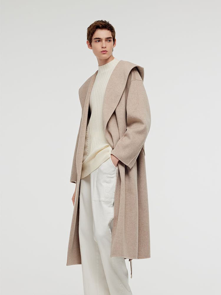 Yün Kaşmir Unisex Kapşonlu Wrap Kaban