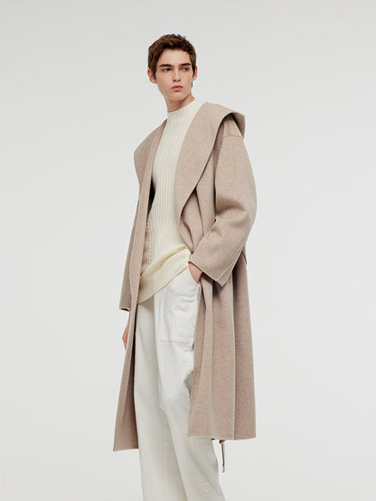Yün Kaşmir Unisex Kapşonlu Wrap Kaban