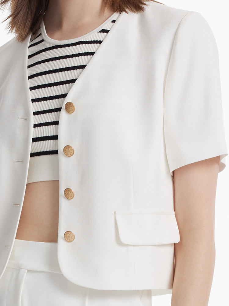 Asetat Tek Sıralı Kadın Crop Blazer