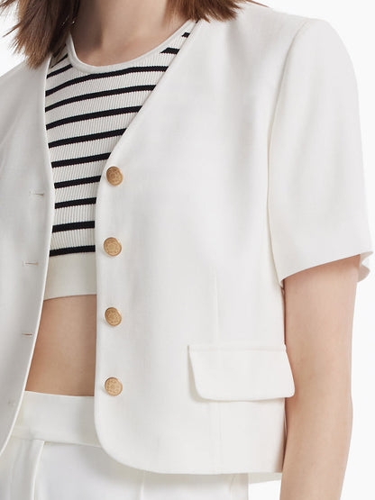 Asetat Tek Sıralı Kadın Crop Blazer