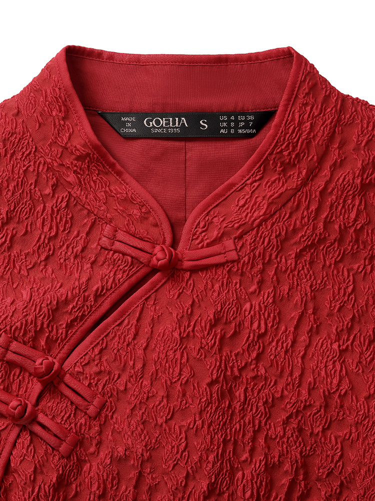 Jakarlı Cheongsam Kadın Qipao Mini Elbise