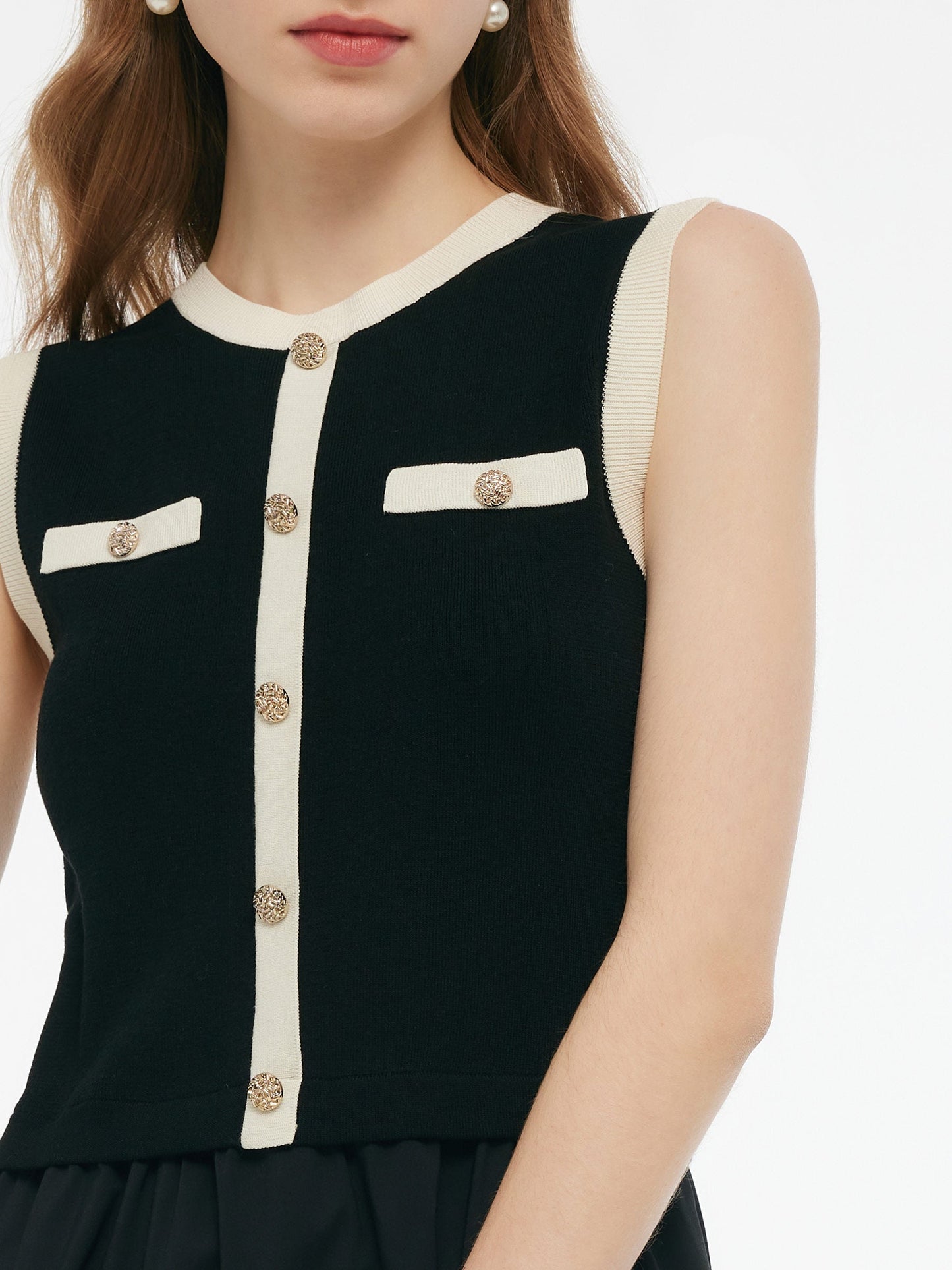 Lyocell Kontrast Detaylı Patchwork Kadın Yelek Midi Elbise