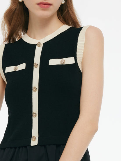 Lyocell Kontrast Detaylı Patchwork Kadın Yelek Midi Elbise