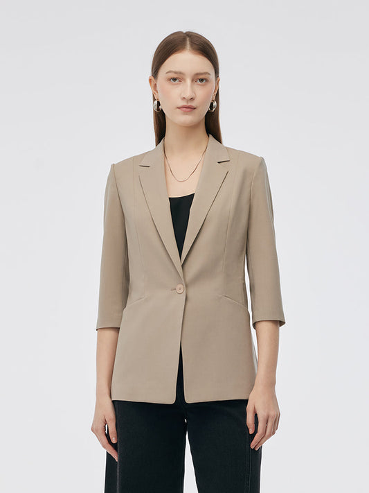 Makinede Yıkanabilir Yün Karışımlı Kadın Tek Düğme Blazer