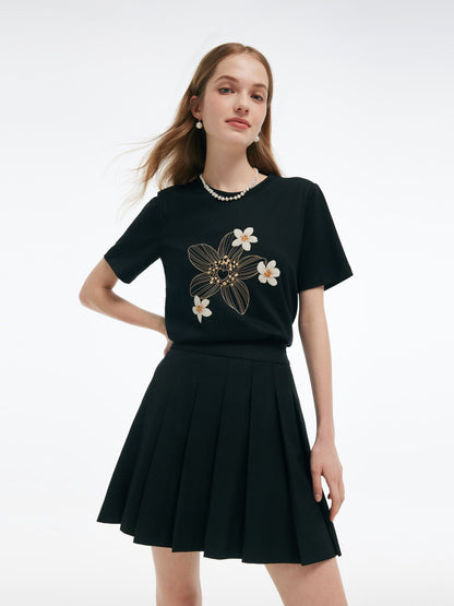 Çiçek Desenli Kadın Örgü T-Shirt