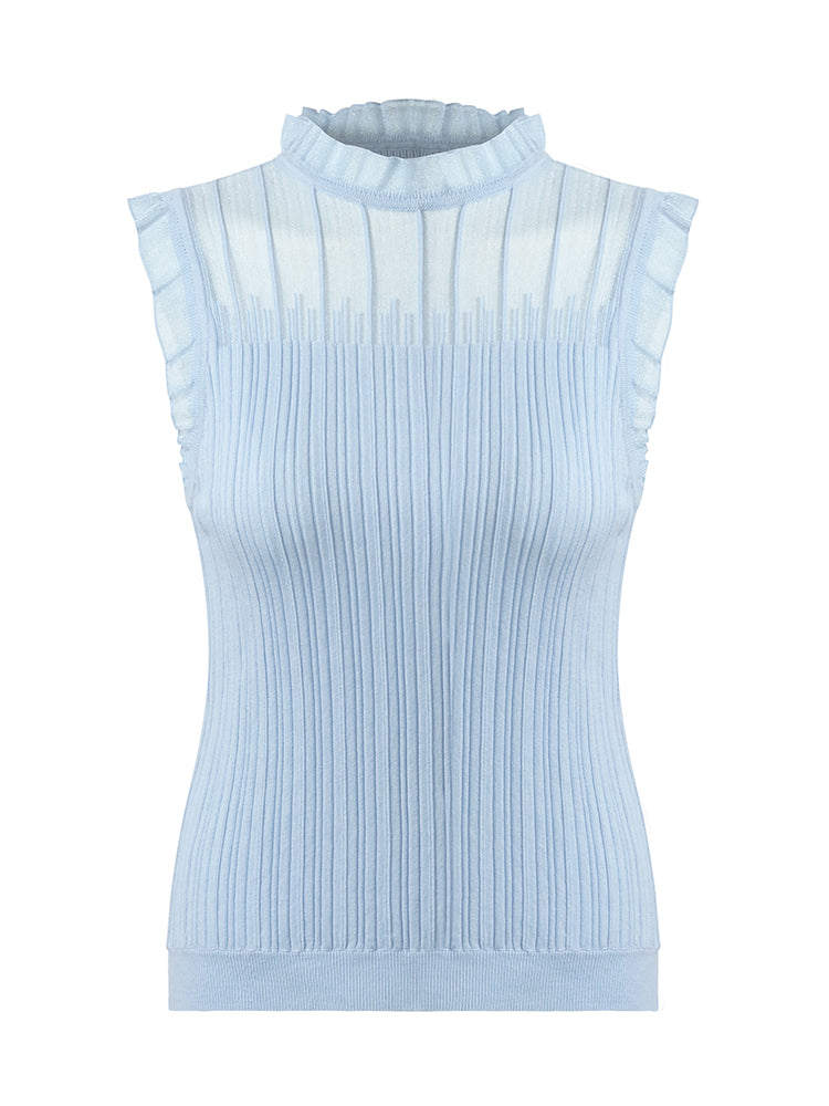 Tencel Ve Yünlü Dantel Fırfırlı Kadın Tank Top
