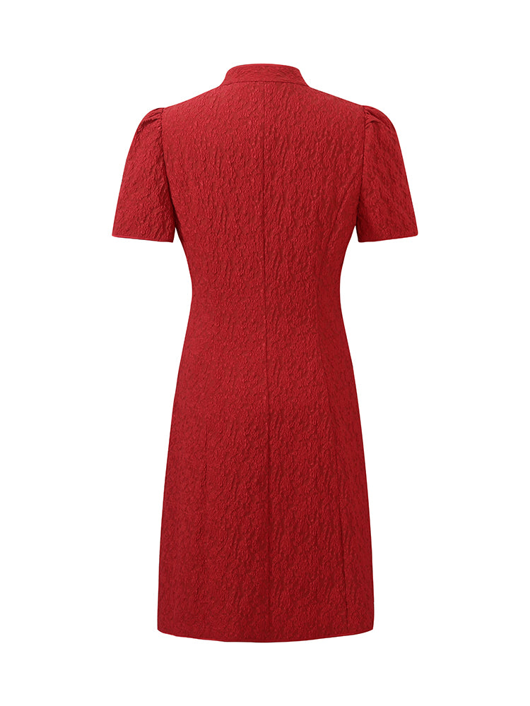 Jakarlı Cheongsam Kadın Qipao Mini Elbise