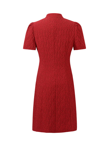 Jakarlı Cheongsam Kadın Qipao Mini Elbise