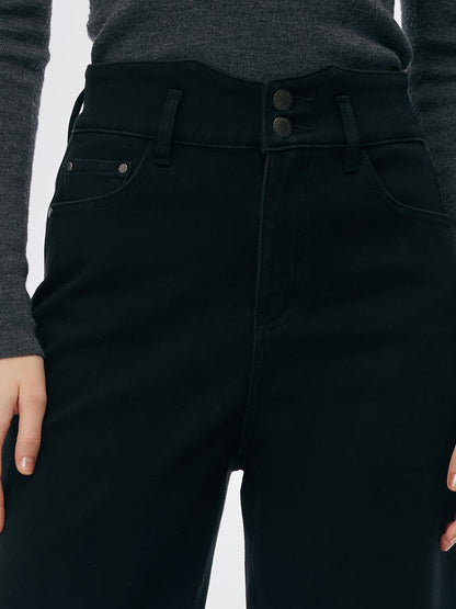 Denim Yüksek Belli Polar Astarlı Kadın Geniş Paça Kot