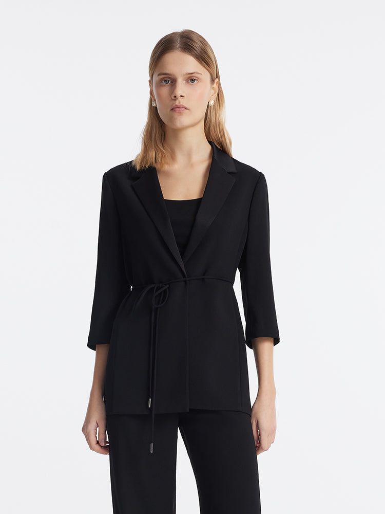 Triasetat 3/4 Kollu İpli Kemerli Kadın Blazer