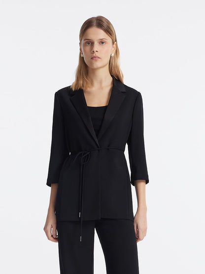 Triasetat 3/4 Kollu İpli Kemerli Kadın Blazer