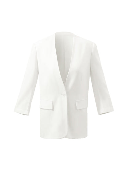 Asetat 3/4 Kollu Tek Düğme Kadın Blazer