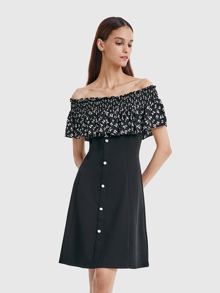 Çiçekli Patchwork Tek Yaka Elbise