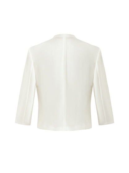 Triasetat 3/4 Kollu Kadın Crop Blazer