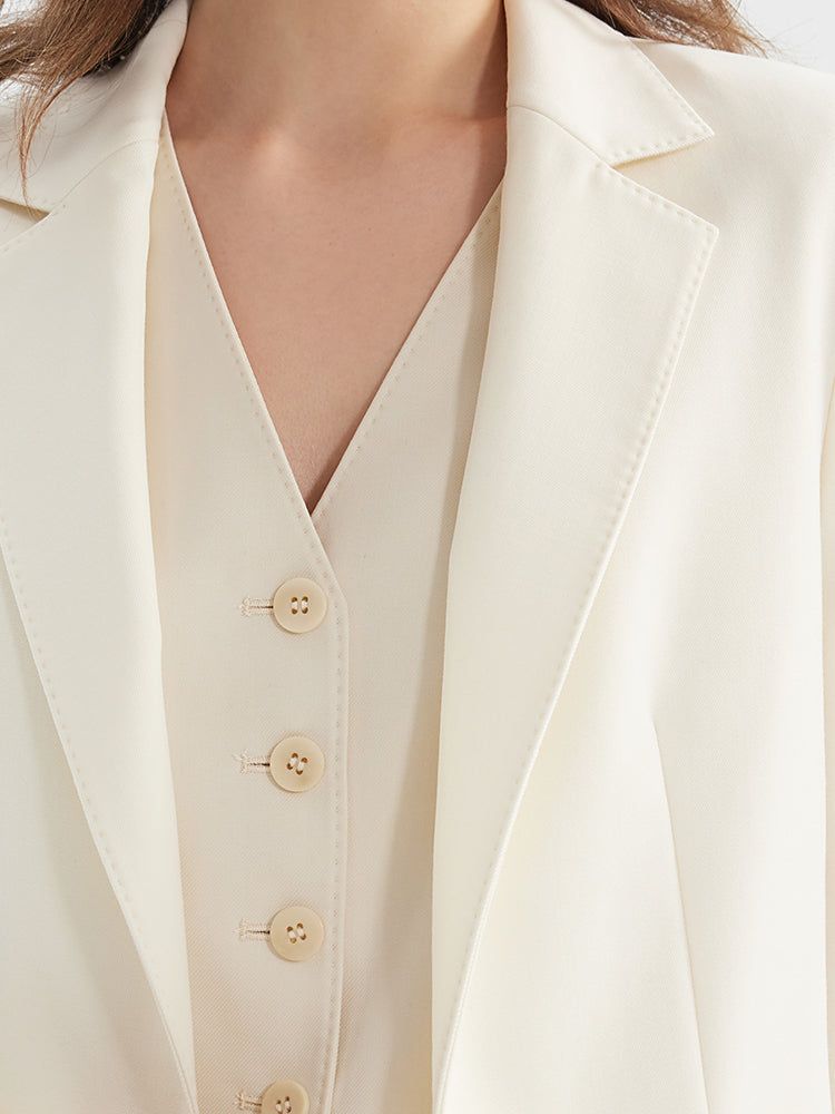 Kamgarn Yün Tek Düğme Kadın Blazer