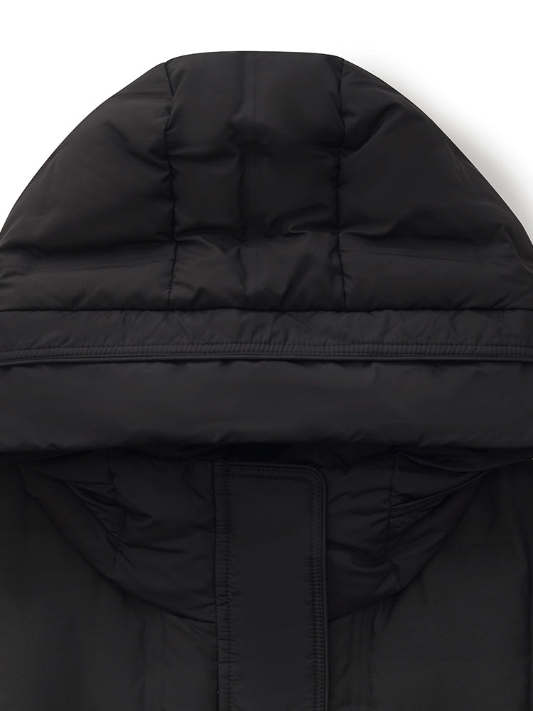 Longline Kapüşonlu Kaz Tüyü Mont