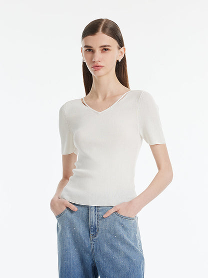 Tencel-İpek Karışımlı Dekolteli Kadın Örme Üst