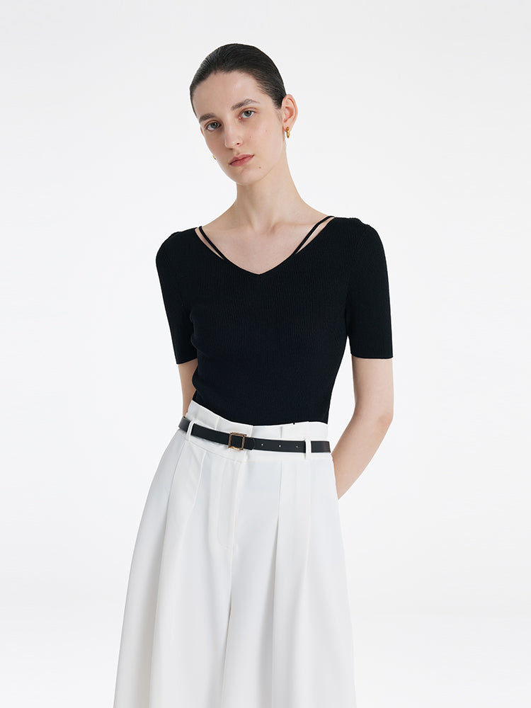 Tencel-İpek Karışımlı Dekolteli Kadın Örme Üst
