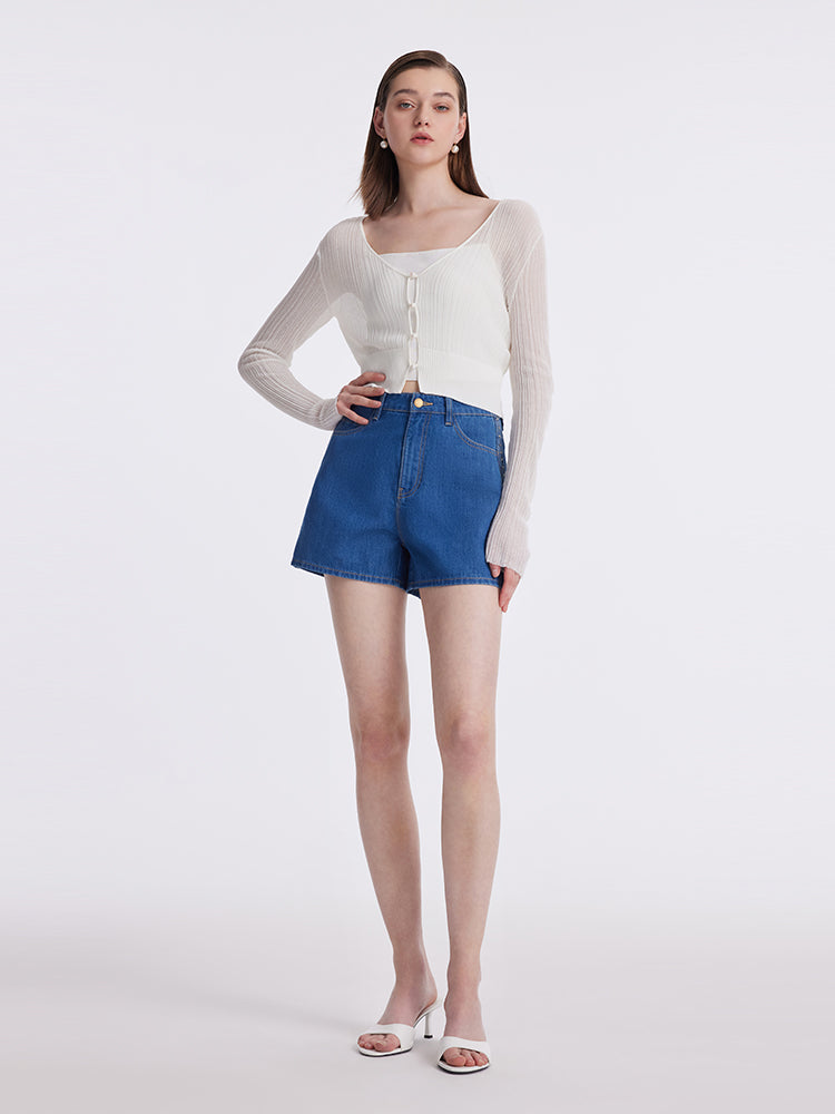 Taşlı Denim A-Line Kadın Şort