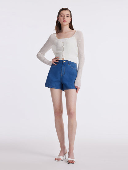 Taşlı Denim A-Line Kadın Şort
