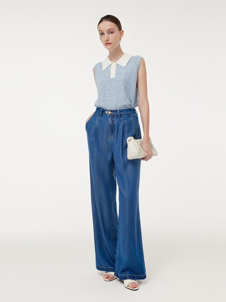 %100 Tencel Denim Beli Lastikli Kadın Kot