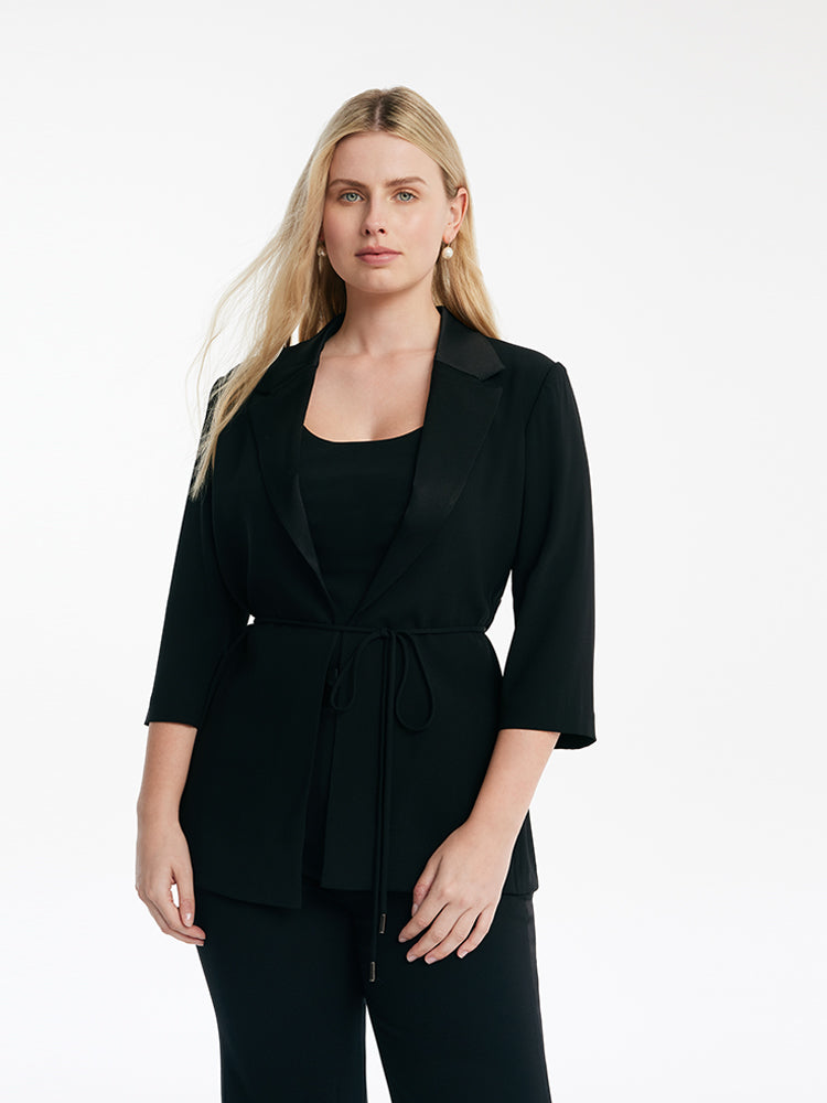 Triasetat 3/4 Kollu İpli Kemerli Kadın Blazer