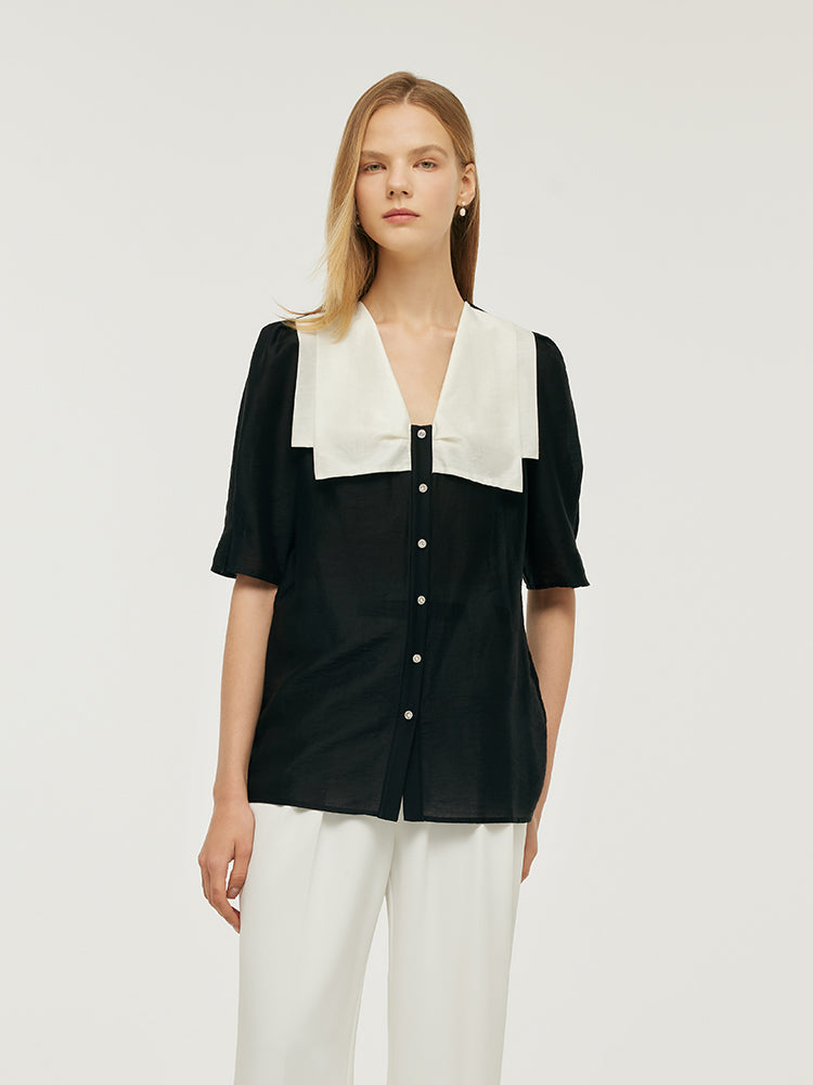Tencel Patchwork Yaka Kadın Gömlek