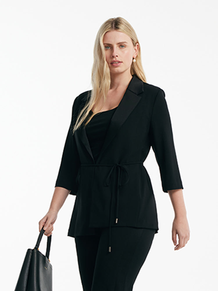 Triasetat 3/4 Kollu İpli Kemerli Kadın Blazer