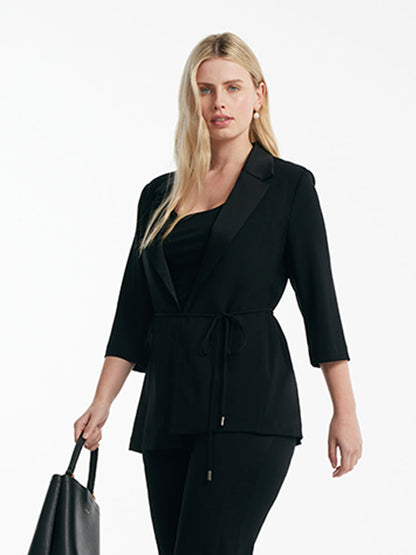 Triasetat 3/4 Kollu İpli Kemerli Kadın Blazer
