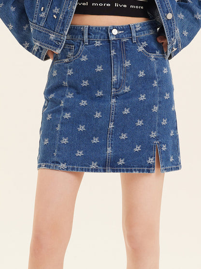 Jakarlı Denim Yarım Kadın Etek