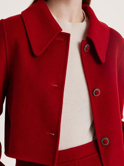 Tencel Yün Crop Ceket Ve Yarım Kadın Etek Takım