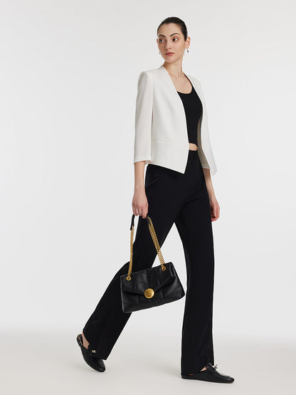 Triasetat 3/4 Kollu Kadın Crop Blazer