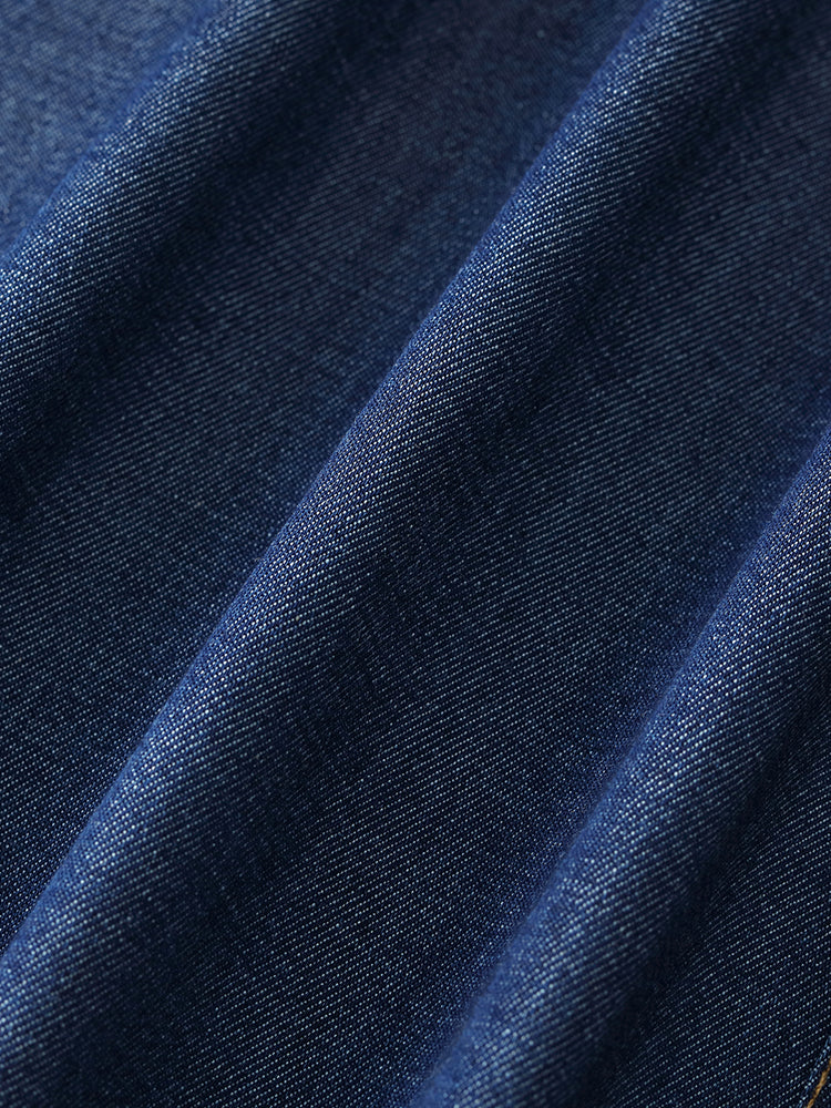 Denim Puf Kollu Tek Göğüslü Kadın Midi Elbise