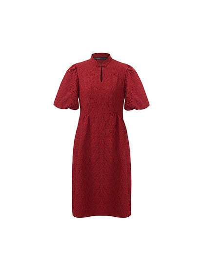 Çiçekli Jakarlı Mandarin Yakalı Kadın Mini Qipao Elbise