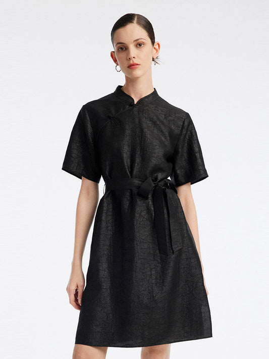 Xiang Yun İpek Mandarin Yaka Cheongsam Qipao Mini Elbise