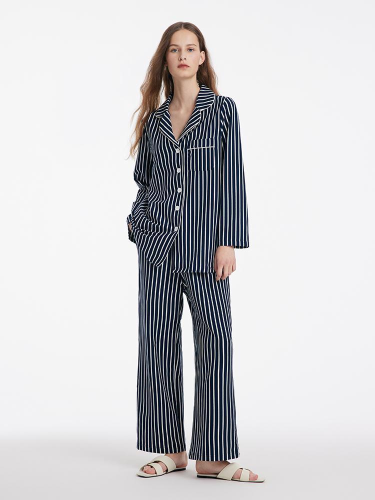 Uzun Kollu Ve Pantolonlu Çizgili Pijama İkili Takım