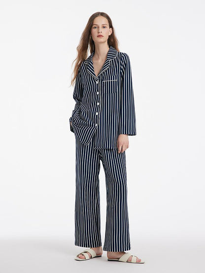 Uzun Kollu Ve Pantolonlu Çizgili Pijama İkili Takım
