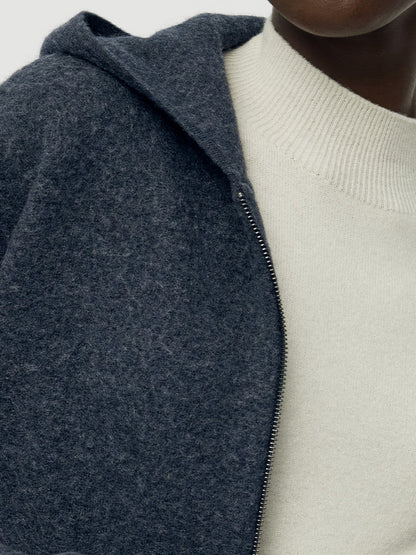 %100 Fırçalanmış Yün Fermuarlı Unisex Kapüşonlu Üst