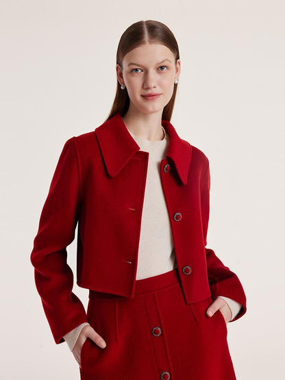 Tencel Yün Crop Ceket Ve Yarım Kadın Etek Takım