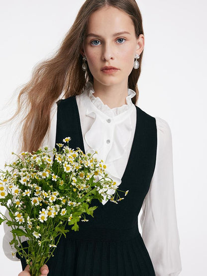 Tencel Blend Patchwork Asetat Midi Kadın Fırfırlı Elbise