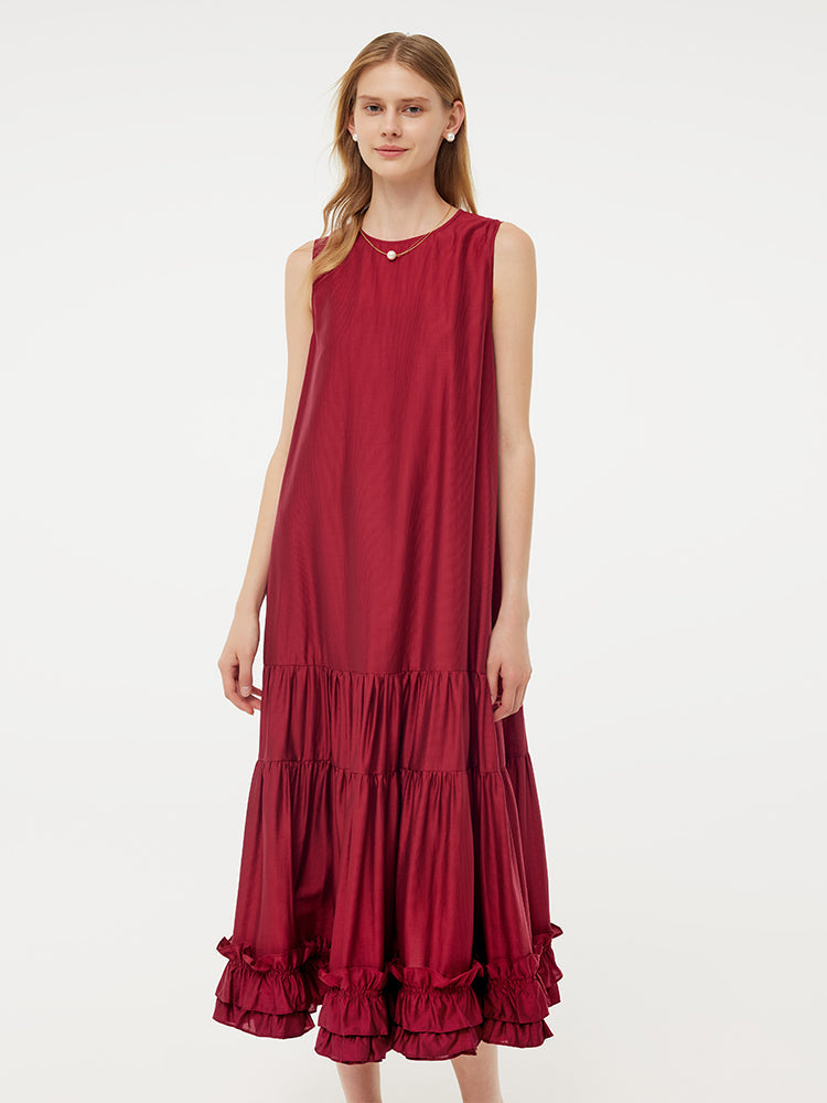 Tencel Kadın Katlı Yelek Midi Elbise Slip Elbise Ve Kemerli