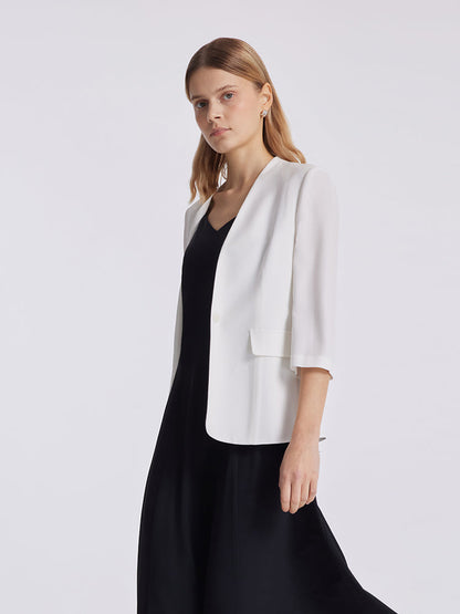Asetat 3/4 Kollu Tek Düğme Kadın Blazer