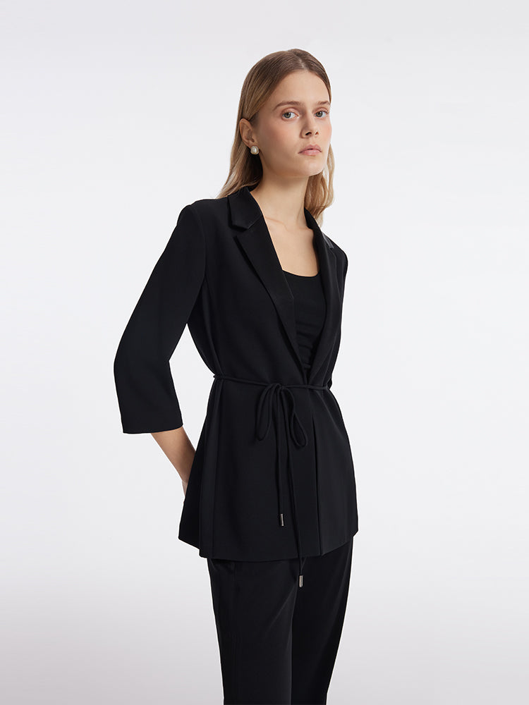 Triasetat 3/4 Kollu İpli Kemerli Kadın Blazer