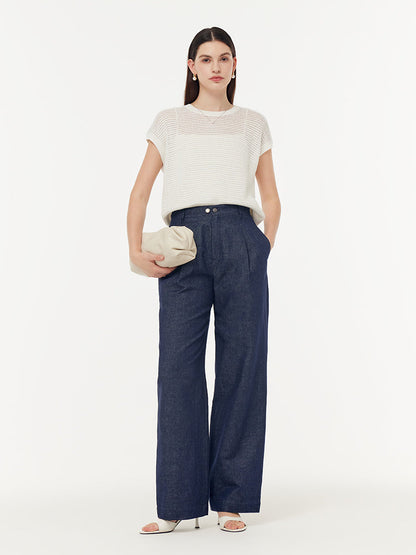 Denim Ayarlanabilir Bel Kadın Düz Paça Kot