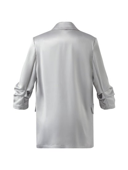 Asetat 3/4 Dantelli Kollu Kadın Blazer