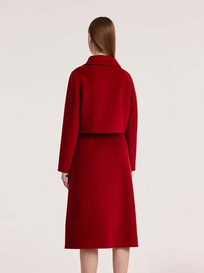 Tencel Yün Crop Ceket Ve Yarım Kadın Etek Takım