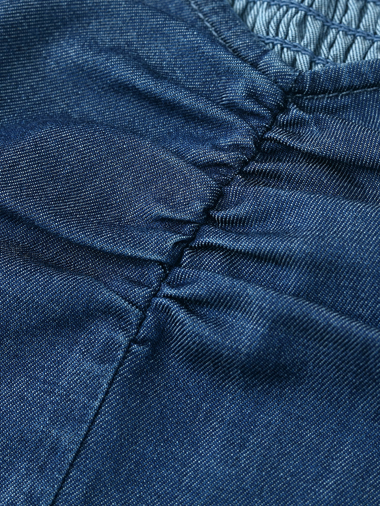 Ajur Büzgülü Hırka Ve Denim Spagetti Askılı İki Parça Takım